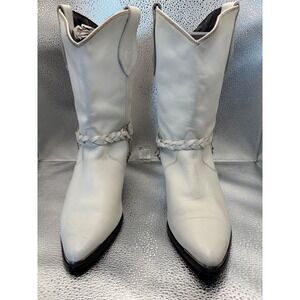 Oak Tree Farms Womens White Leather Western Boots Braided Harness Chain 8.5 7811